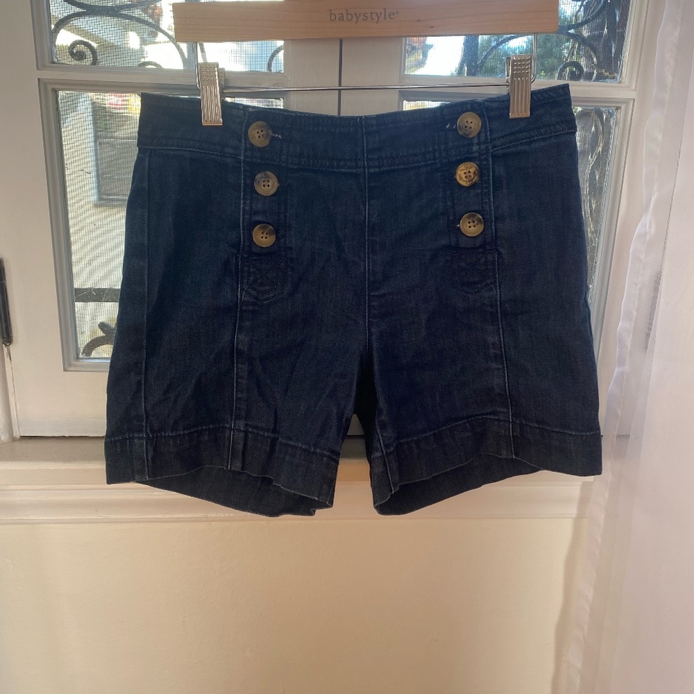 LEVEL 99 Women's DENIM SHORTS High Waist Nautical Button Front
